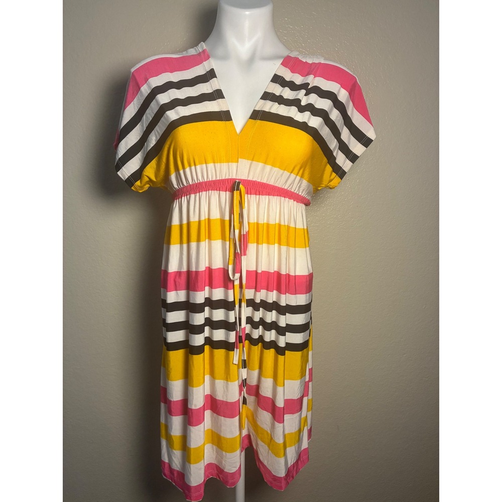 Sunkissed Couture Striped Empire Waist Dress Yellow Pink White Black Large